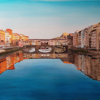 Painting titled "Florence - Ponte Ve…" by Tamás Gyebrovszki, Original Artwork, Oil