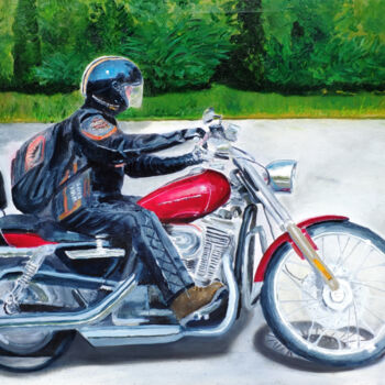 Schilderij getiteld "The Harley" door Tamás Gyebrovszki, Origineel Kunstwerk, Olie