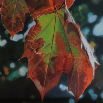 Painting titled "Autumn leaves II." by Tamás Gyebrovszki, Original Artwork, Oil