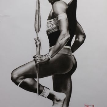 Tekening getiteld "Warrior" door Tamás Haik, Origineel Kunstwerk, Pastel