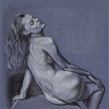 Zeichnungen mit dem Titel "Akt / Female" von Tamer Kirkdal, Original-Kunstwerk, Kreide