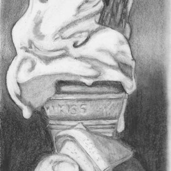 Рисунок под названием "Enjoying Ice cream" - Tammy Carrick, Подлинное произведение искусства, Древесный уголь