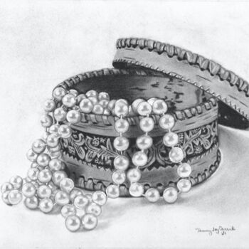 Drawing titled "Pearls" by Tammy Carrick, Original Artwork, Charcoal