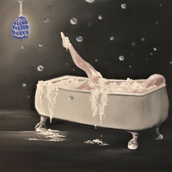 Painting titled "Bubble time" by Tammy Gauthreaux, Original Artwork, Oil Mounted on Cardboard