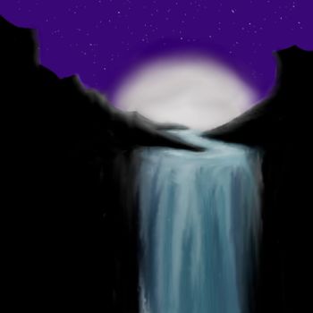 Digital Arts titled "Moonlit Waterfall" by Tammy Judd, Original Artwork