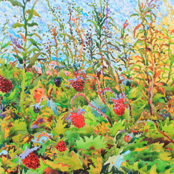 Painting titled "Wild strawberries" by Tanbelia, Original Artwork, Watercolor Mounted on Other rigid panel