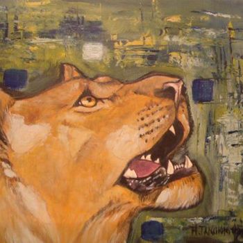 Painting titled "lionne" by Angélique Tanchon, Original Artwork