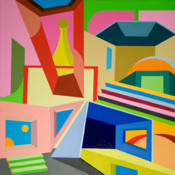Peinture intitulée "per-strada-80x80-ol…" par Tancredi Fornasetti, Œuvre d'art originale, Huile