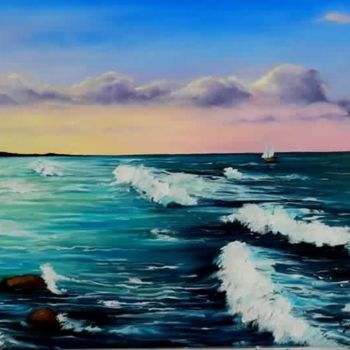 Картина под названием "Закат у моря" - Таня Журавель, Подлинное произведение искусства, Масло