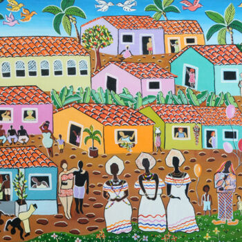 Schilderij getiteld "Brilho na Favela" door Tania Azevedo, Origineel Kunstwerk, Olie