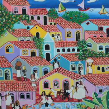 Painting titled "Ano Novo na Favela" by Tania Azevedo, Original Artwork, Acrylic