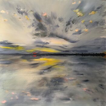 Painting titled "Lac Mjout" by Tania Frantz, Original Artwork, Oil Mounted on Wood Stretcher frame