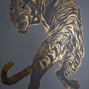Painting titled "Gold Tiger" by Tania G, Original Artwork, Acrylic