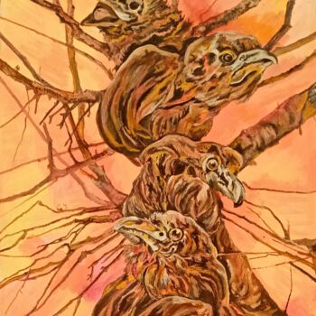 Peinture intitulée "пожар в оле.вороны." par Tania Timakova, Œuvre d'art originale, Acrylique