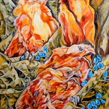 Картина под названием "Жар-птицы и синие я…" - Tania Timakova, Подлинное произведение искусства, Акрил