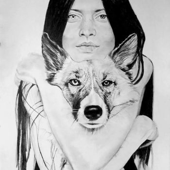 Dibujo titulada "Wolf and I.jpg" por Tânia Reiss, Obra de arte original, Grafito