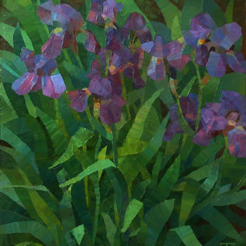 Painting titled "Ирисы в моём саду" by Tankshi, Original Artwork, Oil