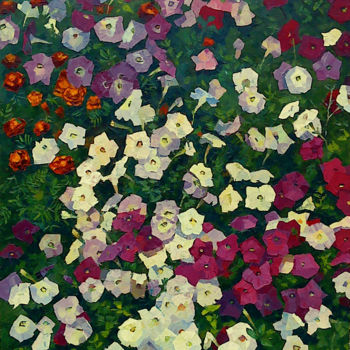 Pittura intitolato "Petunias" da Tankshi, Opera d'arte originale, Olio
