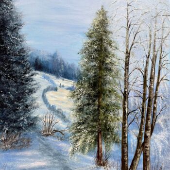 Peinture intitulée "Snowy winter" par Tanja Frost, Œuvre d'art originale, Huile Monté sur Châssis en bois