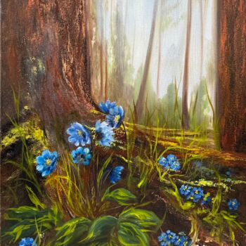 Painting titled "Blue Forest Flowers" by Tanja Frost, Original Artwork, Oil