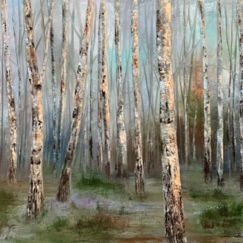 Schilderij getiteld "Birch Waltz: Betwee…" door Tanja Frost, Origineel Kunstwerk, Olie