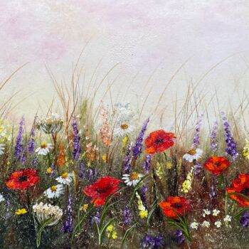 Painting titled "Red flowers" by Tanja Frost, Original Artwork, Oil