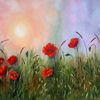 Painting titled "Red poppies -gift o…" by Tanja Frost, Original Artwork, Oil