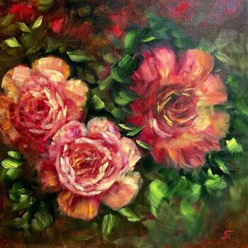 Malarstwo zatytułowany „Floral gift - roses” autorstwa Tanja Frost, Oryginalna praca, Olej