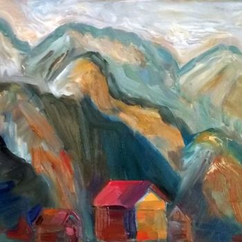 Pintura intitulada "В горах." por Tatiana Larina, Obras de arte originais, Óleo Montado em Outro painel rígido