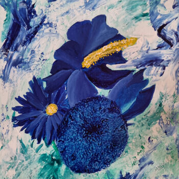 Malerei mit dem Titel "Blaue Blumen" von Tanlenzt, Original-Kunstwerk, Acryl