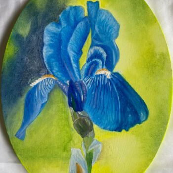 Painting titled "Iris" by Tanja Olsson, Original Artwork, Oil Mounted on Other rigid panel