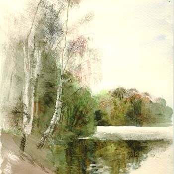 Painting titled "Landscape" by Tanja Kolinko, Original Artwork, Watercolor