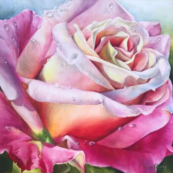 Painting titled "Rose with dew - a f…" by Tanya Churey, Original Artwork, Oil