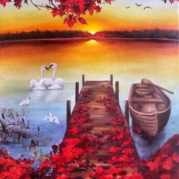 Painting titled "Life at the lake -…" by Tanya Churey, Original Artwork, Oil