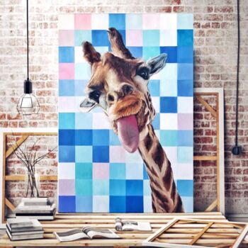 Картина под названием "Not a boring giraff…" - Tanya Churey, Подлинное произведение искусства, Масло