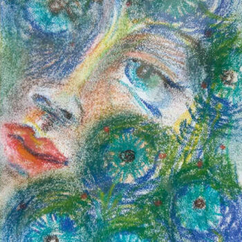 Malerei mit dem Titel "А cornflower gaze.…" von Tanya Dolya, Original-Kunstwerk, Pastell Auf Andere starre Platte montiert