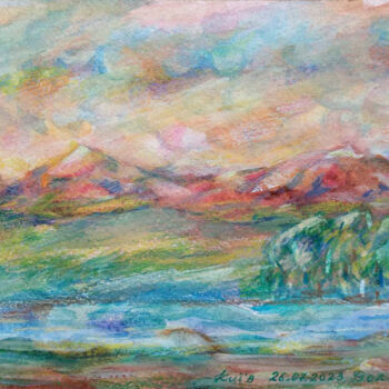 Картина под названием "1 Red Mountains Lan…" - Tanya Dolya, Подлинное произведение искусства, Акварель