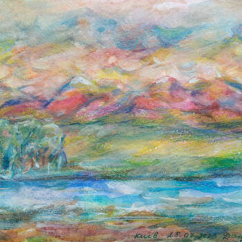 Painting titled "2 Red Mountains Lan…" by Tanya Dolya, Original Artwork, Watercolor