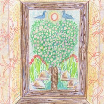 Drawing titled "Paradise tree with…" by Tanya Dolya, Original Artwork, Pencil