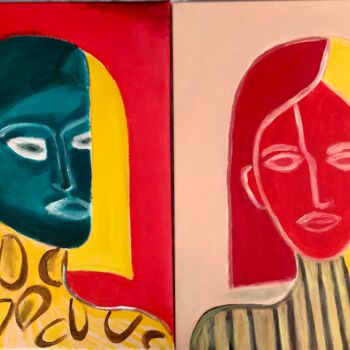 Картина под названием "Подружки 2 , живопи…" - Tanya Dulac, Подлинное произведение искусства, Акрил Установлен на Деревянная…