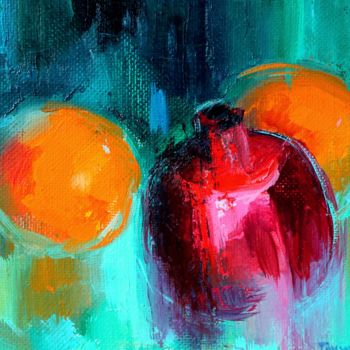 Painting titled "Oranges and Pomegra…" by Tanya Firn, Original Artwork, Oil