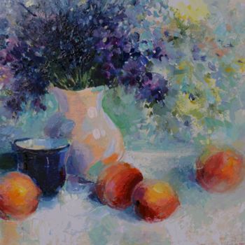 Painting titled "Nature morte aux pê…" by Tanya Firn, Original Artwork, Oil
