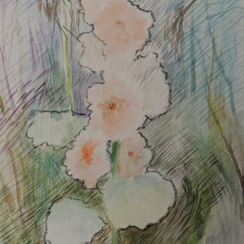 Painting titled "Mallow in the grass" by Tanya Kutsenko, Original Artwork, Watercolor