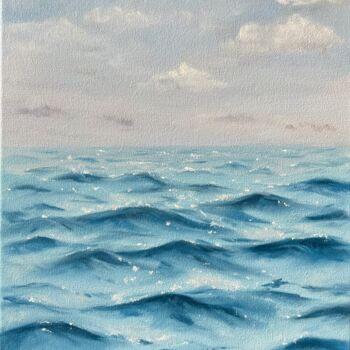 Schilderij getiteld "Morning Sea" door Tanya Lotsmanova, Origineel Kunstwerk, Olie Gemonteerd op Frame voor houten brancard