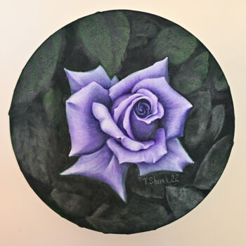 Painting titled "Purple rose on a da…" by Tanya Shark, Original Artwork, Oil