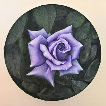 Pintura intitulada "Purple rose on a da…" por Tanya Shark, Obras de arte originais, Óleo