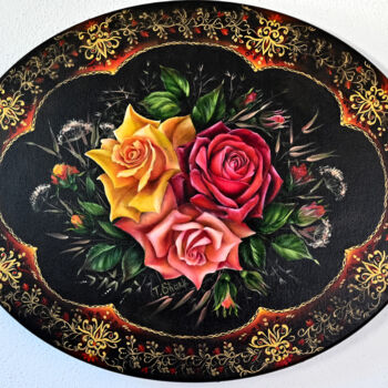 Painting titled "Roses on a tray" by Tanya Shark, Original Artwork, Oil