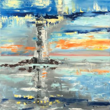Painting titled "Lighthouse, Oil 90x…" by Tanya Stefanovich, Original Artwork, Oil