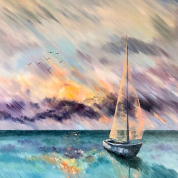 Painting titled "Sailboat of atlantiс" by Tanya Stefanovich, Original Artwork, Oil