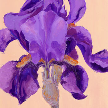 Painting titled "Purple Iris Silhoue…" by Tanya Sviatlichnaya, Original Artwork, Tempera